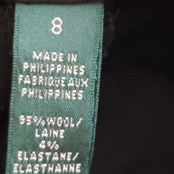 Lauren Ralph Lauren Sz 8. Black Pull On Trouser Pants. Side Zip. Wool - Picture 5 of 5